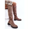 Dámské zdobené kozaky nad koleno na plochém podpatku bežové Cintya (Veľkosť 36)