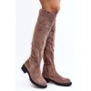 Dámské zdobené kozaky nad koleno na plochém podpatku bežové Cintya (Veľkosť 36)