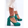 Zelené dámske lodičky na hrubom opätku s prackou, eko kožená stielka, kód produktu J218 GREEN