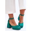 Zelené dámske lodičky na hrubom opätku s prackou, eko kožená stielka, kód produktu J218 GREEN