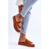 Hnedé dámske šľapky z eko kože na platforme a klínovom podpätku, kód produktu ML247 CAMEL