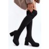 Čierne dámske členkové čižmy s hrubým opätkom 8 cm, s eko koženou vložkou, slip-on zapínanie, kód produktu HP-341 BLACK