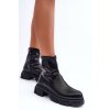 Čierne dámske členkové topánky s eko kožou, vyšívané detaily, na plochej podrážke MR2127-19 CZARNY