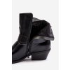 Čierne dámske členkové topánky z eko semišu na stĺpovom podpätku s vnútorne zateplenou obuvou, kód produktu 9369 BLACK