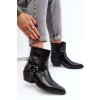 Čierne dámske členkové topánky z eko semišu na stĺpovom podpätku s vnútorne zateplenou obuvou, kód produktu 9369 BLACK