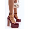 Červené dámske lodičky na stĺpovitom podpätku s platformou z eko kože, kód produktu A30-110 WINE RED