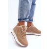 Béžové dámske platformové tenisky na šnúrovanie s eko kožou a hrejivou kožušinou, kód produktu TL233-63 KHAKI