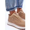Béžové dámske platformové tenisky na šnúrovanie s eko kožou a hrejivou kožušinou, kód produktu TL233-63 KHAKI