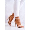 Béžové dámske ihlové sandále z eko semišu na podpätku, kód produktu 23-20166 BEIGE