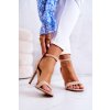 Béžové dámske ihlové sandále z eko semišu na podpätku, kód produktu 23-20166 BEIGE