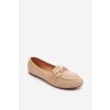 Béžové dámske mokasíny z eko semišu s plastickou zlatou ozdobou, kód produktu 9988-62 APRICOT