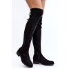 Čierne dámske semišové čižmy nad koleno na plochej podrážke YY6756 BLACK