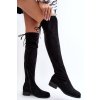 Čierne dámske semišové čižmy nad koleno na plochej podrážke YY6756 BLACK