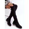 Čierne dámske semišové čižmy nad koleno na plochej podrážke YY6756 BLACK