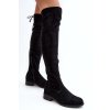 Čierne dámske semišové čižmy nad koleno na plochej podrážke YY6756 BLACK