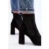 Čierne dámske členkové topánky s stĺpovým podpätkom z eko semišu, DES905S BLACK