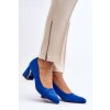 Dámske modré lodičky z eko semišu na stĺpovom podpätku, kód produktu UK135 BLUE