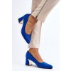 Dámske modré lodičky z eko semišu na stĺpovom podpätku, kód produktu UK135 BLUE