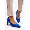 Dámske modré lodičky z eko semišu na stĺpovom podpätku, kód produktu UK135 BLUE