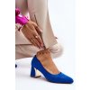 Dámske modré lodičky z eko semišu na stĺpovom podpätku, kód produktu UK135 BLUE