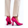 Ružové dámske textilné lodičky na ihlovom podpätku s eko koženou vložkou, kód produktu 6140 FUXIA