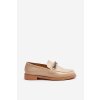 Béžové dámske mokasíny z eko kože s ozdobnou retiazkou na rovnej podrážke, kód produktu 1145 BEIGE