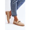 Béžové dámske mokasíny z eko kože s ozdobnou retiazkou na rovnej podrážke, kód produktu 1145 BEIGE
