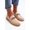 Béžové dámske mokasíny z eko kože s ozdobnou retiazkou na rovnej podrážke, kód produktu 1145 BEIGE