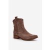 Zazoo 3329 Semišové kotníkové kovbojky na nízkém podpatku tmavě hnědé