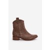 Zazoo 3329 Semišové kotníkové kovbojky na nízkém podpatku tmavě hnědé