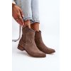 Zazoo 3329 Semišové kotníkové kovbojky na nízkém podpatku tmavě hnědé