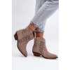 Béžové dámske semišové kovbojky na stĺpovom podpätku s vyšívaným vzorom, kód produktu 2870/024