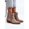 Béžové dámske semišové kovbojky na stĺpovom podpätku s vyšívaným vzorom, kód produktu 2870/024