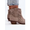 Béžové dámske semišové kovbojky na stĺpovom podpätku s vyšívaným vzorom, kód produktu 2870/024