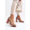 Béžové dámske kožené lodičky na stĺpovom podpätku s vnútornou výškou 9,5 cm, kód produktu 2746/252-837