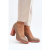 Béžové dámske kožené lodičky na stĺpovom podpätku s vnútornou výškou 9,5 cm, kód produktu 2746/252-837