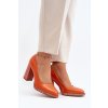 Dámske oranžové lodičky z prírodnej kože na stĺpovom podpätku, kód produktu 2746/196-837