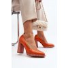 Dámske oranžové lodičky z prírodnej kože na stĺpovom podpätku, kód produktu 2746/196-837