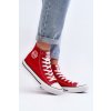 Červené dámske textilné tenisky na nízkej platforme BIG STAR T274024 CZERWONY
