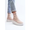 Zazoo 3395 Dámské kožené kotníčkové boty na masivní platformě béžové (Veľkosť 41)
