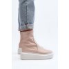 Zazoo 3395 Dámské kožené kotníčkové boty na masivní platformě béžové (Veľkosť 41)