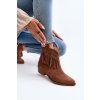 Hnedé dámske semišové členkové topánky na nízkom podpätku so zipsom, kód produktu 3430 CAMEL WEL