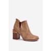 Členkové topánky na podpätku  béžové kód obuvi A5729-63 KHAKI (Veľkosť 38)
