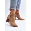 Členkové topánky na podpätku  béžové kód obuvi A8805-63 KHAKI (Veľkosť 37)