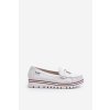 Biele dámske mokasíny z eko kože na rovnej podrážke, kód produktu JH103-9 WHITE