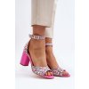 Dámske ružové sandále z eko kože na stĺpovom podpätku, kód produktu GG-127 PEACH