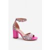 Dámske ružové sandále z eko kože na stĺpovom podpätku, kód produktu GG-127 PEACH