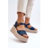 Dámske modré textilné sandále na platforme a klinovom podpätku, kód produktu PS18 JEANS