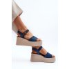 Dámske modré textilné sandále na platforme a klinovom podpätku, kód produktu PS18 JEANS