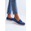 Dámske modré mokasíny z eko semišu na platforme s prírodnou koženou vložkou, kód produktu JH103-47 BLUE